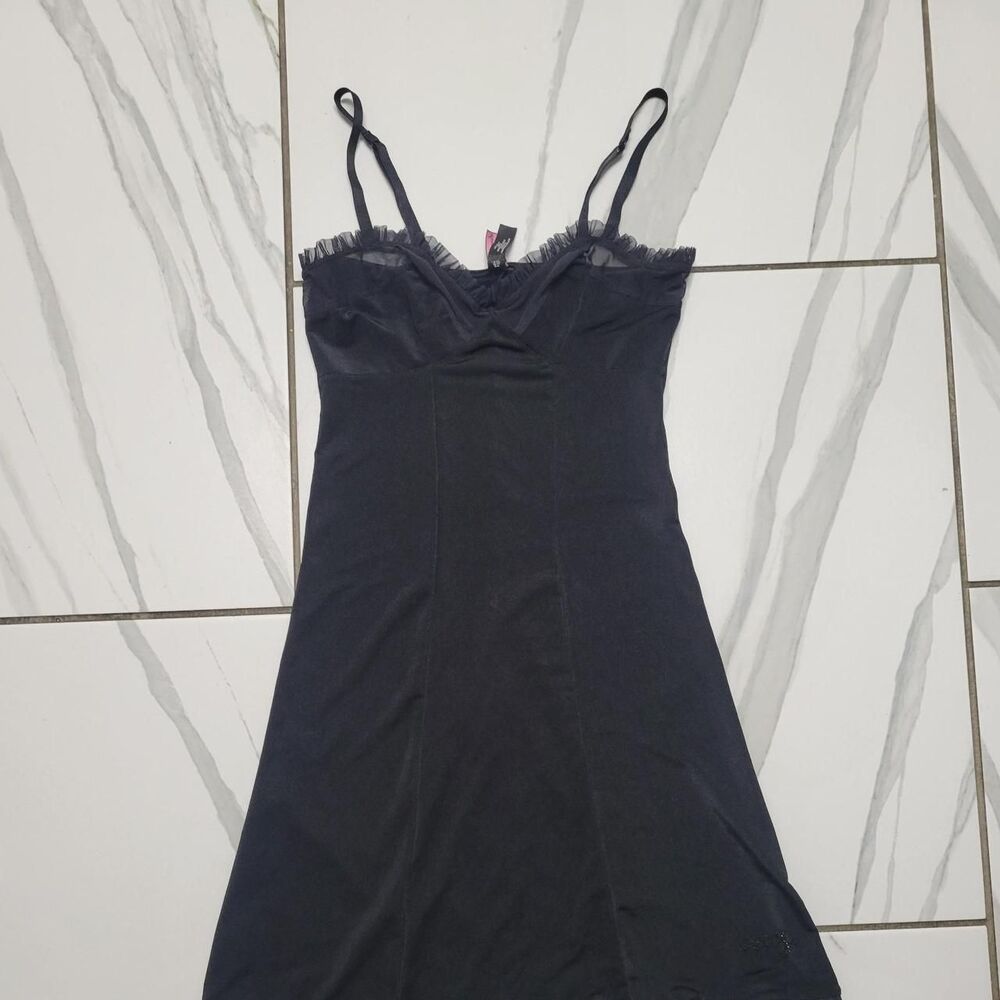 Victoria's Secret Very Sexy Black Slip Dress Y2K Mesh Ruffle